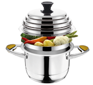 COOKING WITH THESTACKING SYSTEM, 2-3 MEALS, AT THE SAME TIME, 1 HOB, AT LOWER TEMPERATURES. SAVE ENERGY, FOOD, TIME AND EAT HEALTHILY